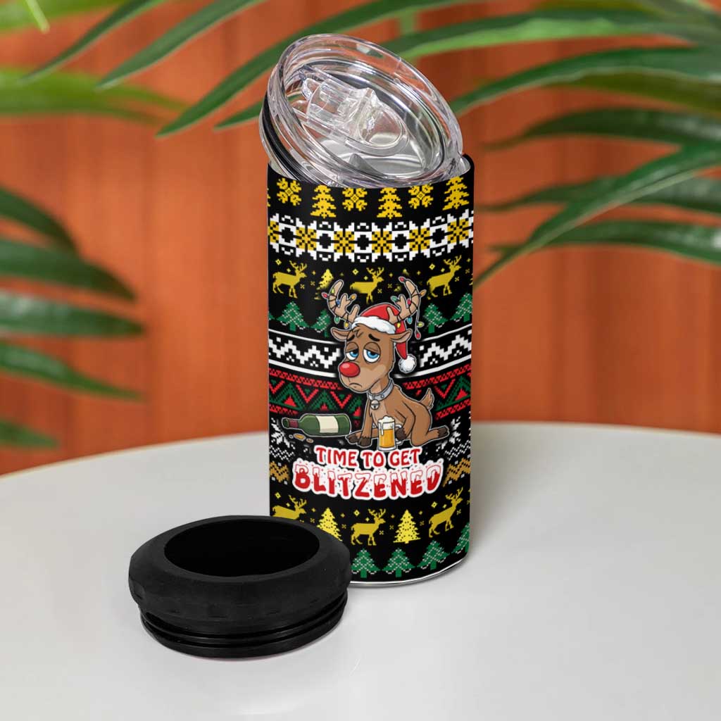 Time To Get Blitzened Christmas 4 in 1 Can Cooler Tumbler Xmas Holiday Patterns - Wonder Print Shop