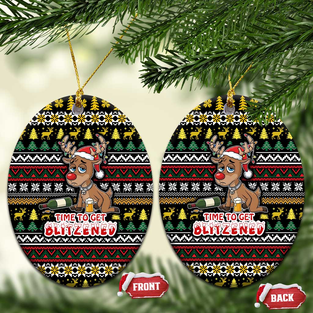 Time To Get Blitzened Christmas Ceramic Ornament Xmas Holiday Patterns - Wonder Print Shop