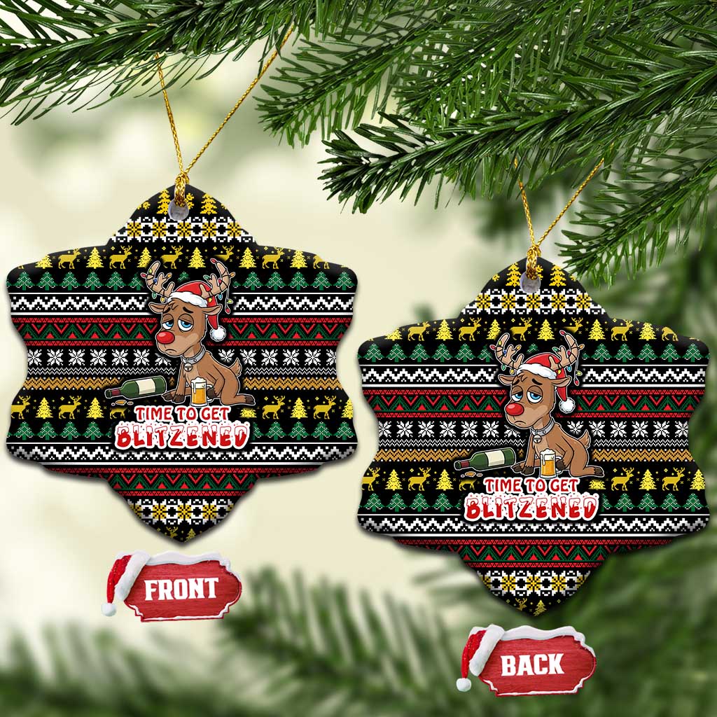 Time To Get Blitzened Christmas Ceramic Ornament Xmas Holiday Patterns - Wonder Print Shop