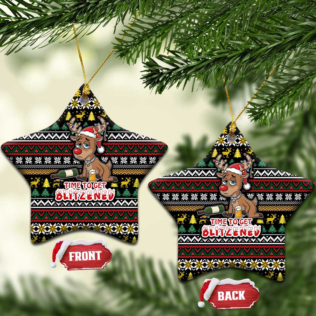 Time To Get Blitzened Christmas Ceramic Ornament Xmas Holiday Patterns - Wonder Print Shop