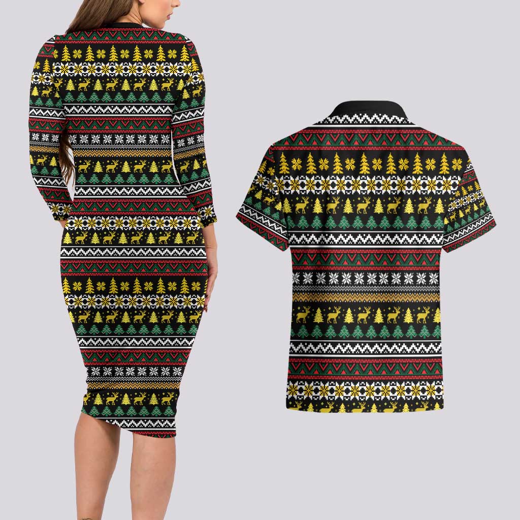 Time To Get Blitzened Christmas Couples Matching Long Sleeve Bodycon Dress and Hawaiian Shirt Xmas Holiday Patterns - Wonder Print Shop