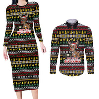 Time To Get Blitzened Christmas Couples Matching Long Sleeve Bodycon Dress and Long Sleeve Button Shirt Xmas Holiday Patterns - Wonder Print Shop