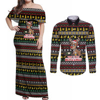 Time To Get Blitzened Christmas Couples Matching Off Shoulder Maxi Dress and Long Sleeve Button Shirt Xmas Holiday Patterns - Wonder Print Shop