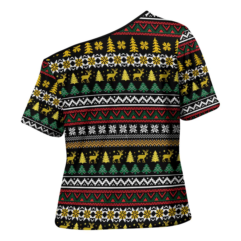 Time To Get Blitzened Christmas Cross Shoulder Shirt Xmas Holiday Patterns - Wonder Print Shop