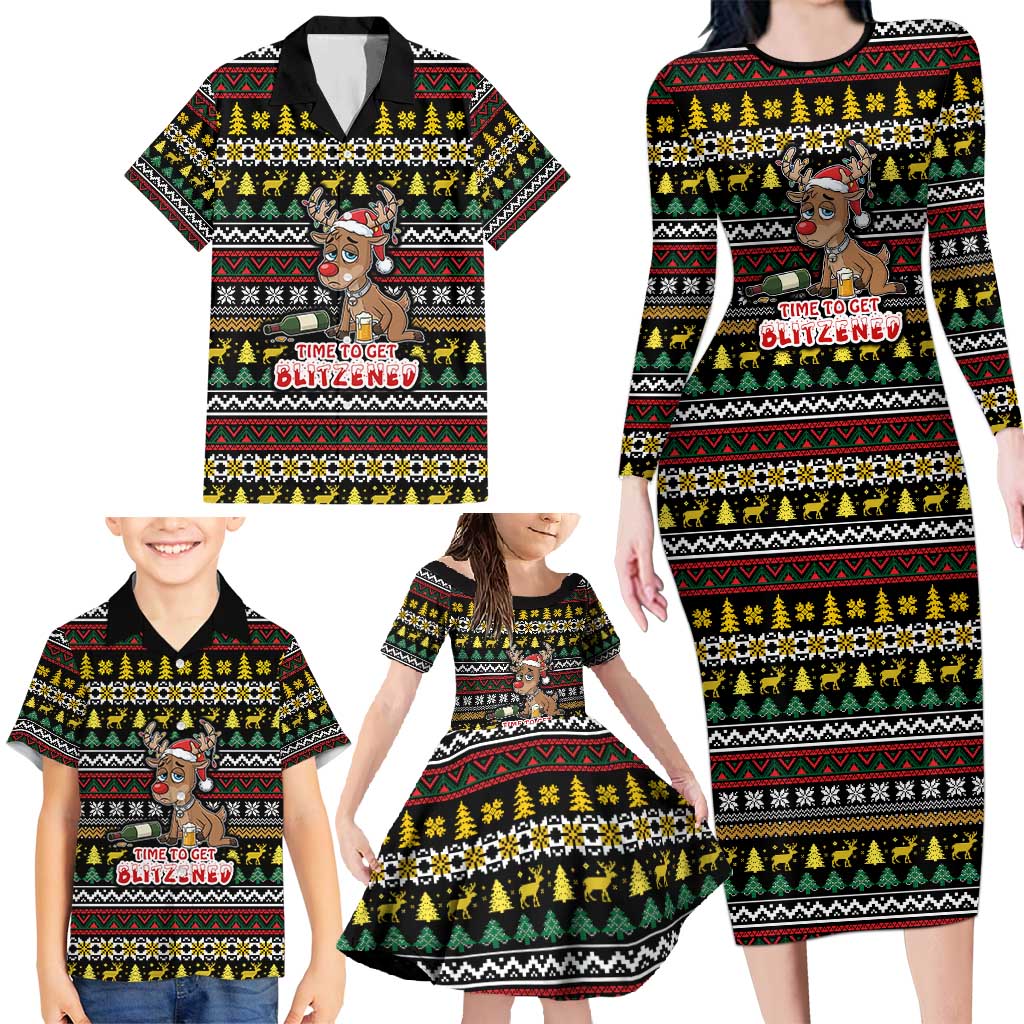 Time To Get Blitzened Christmas Family Matching Long Sleeve Bodycon Dress and Hawaiian Shirt Xmas Holiday Patterns - Wonder Print Shop