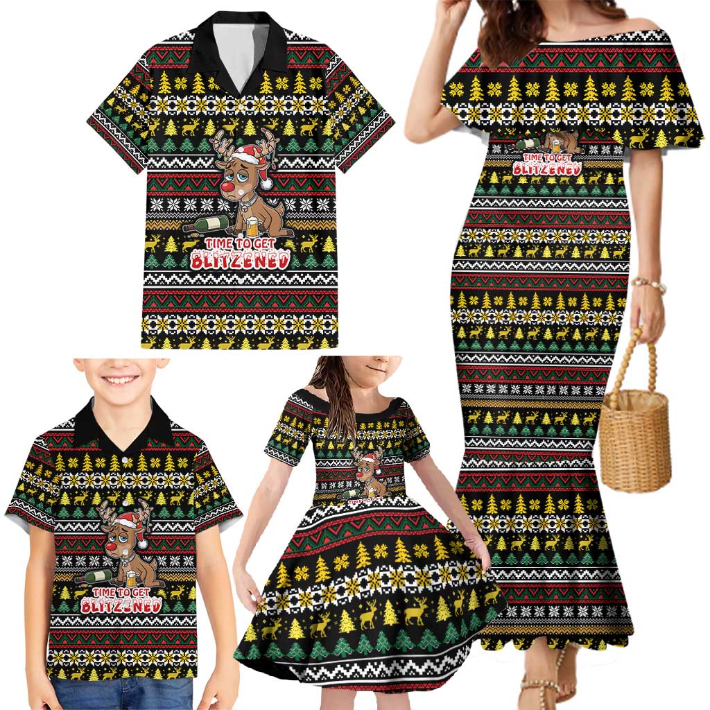Time To Get Blitzened Christmas Family Matching Mermaid Dress and Hawaiian Shirt Xmas Holiday Patterns - Wonder Print Shop