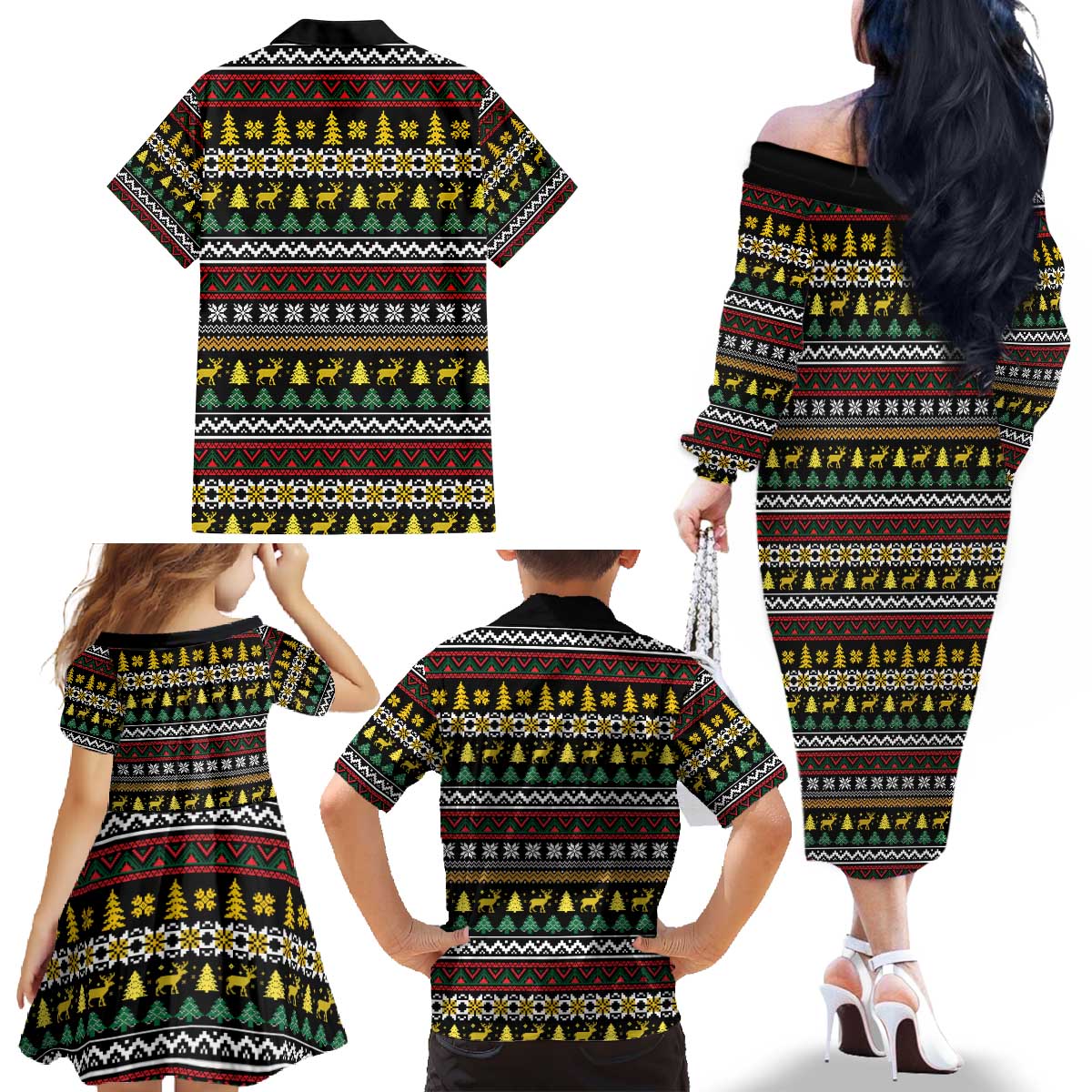 Time To Get Blitzened Christmas Family Matching Off The Shoulder Long Sleeve Dress and Hawaiian Shirt Xmas Holiday Patterns - Wonder Print Shop
