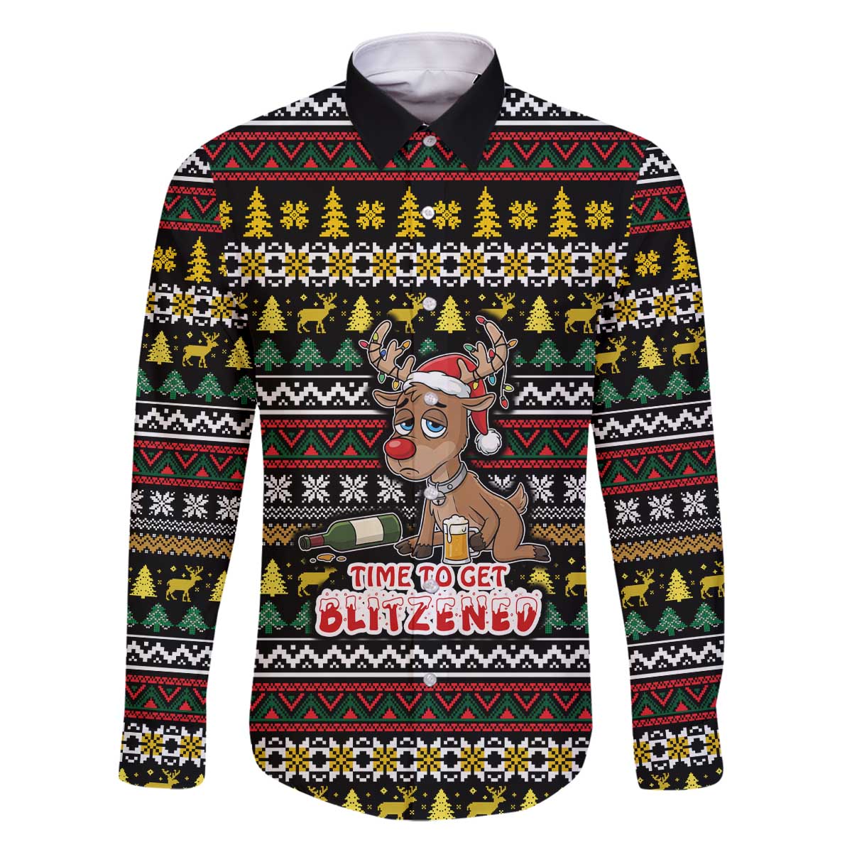 Time To Get Blitzened Christmas Family Matching Off The Shoulder Long Sleeve Dress and Hawaiian Shirt Xmas Holiday Patterns - Wonder Print Shop