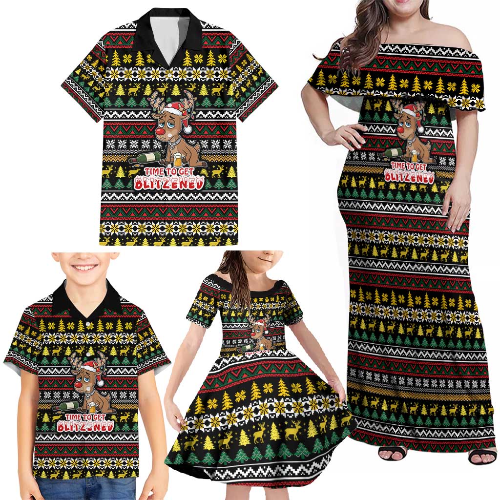 Time To Get Blitzened Christmas Family Matching Off Shoulder Maxi Dress and Hawaiian Shirt Xmas Holiday Patterns - Wonder Print Shop