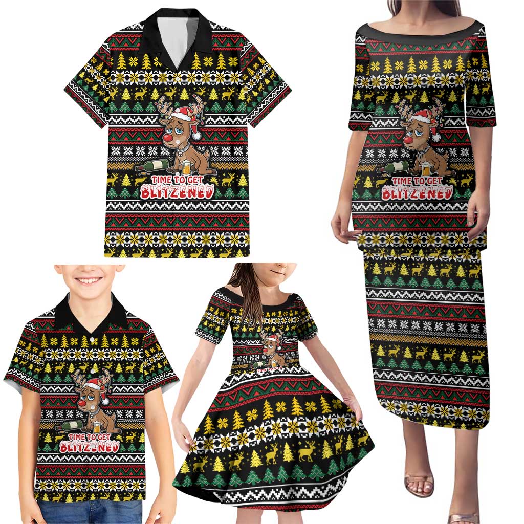 Time To Get Blitzened Christmas Family Matching Puletasi and Hawaiian Shirt Xmas Holiday Patterns - Wonder Print Shop