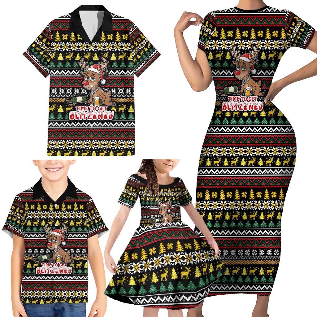 Time To Get Blitzened Christmas Family Matching Short Sleeve Bodycon Dress and Hawaiian Shirt Xmas Holiday Patterns - Wonder Print Shop