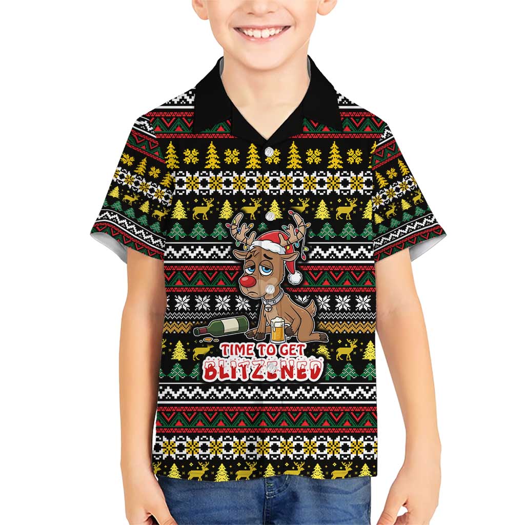 Time To Get Blitzened Christmas Family Matching Short Sleeve Bodycon Dress and Hawaiian Shirt Xmas Holiday Patterns - Wonder Print Shop