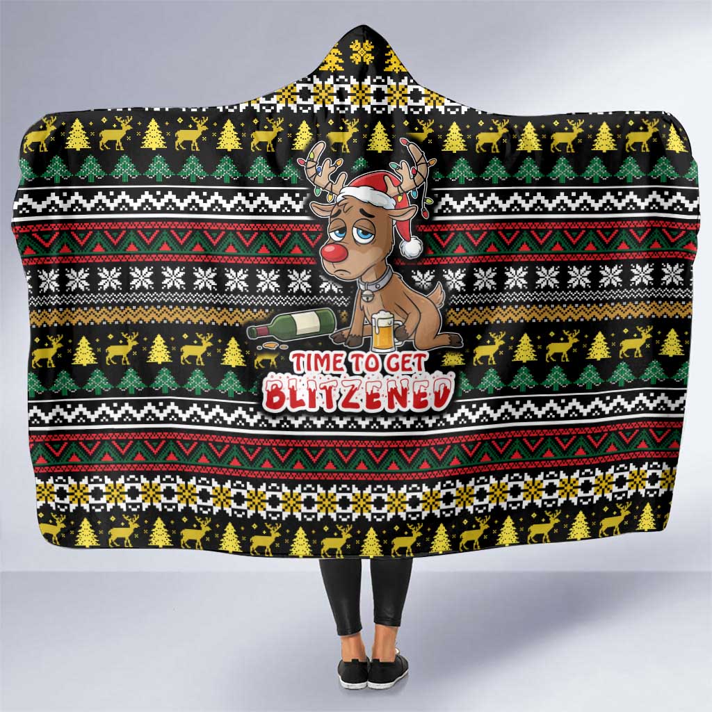 Time To Get Blitzened Christmas Hooded Blanket Xmas Holiday Patterns - Wonder Print Shop