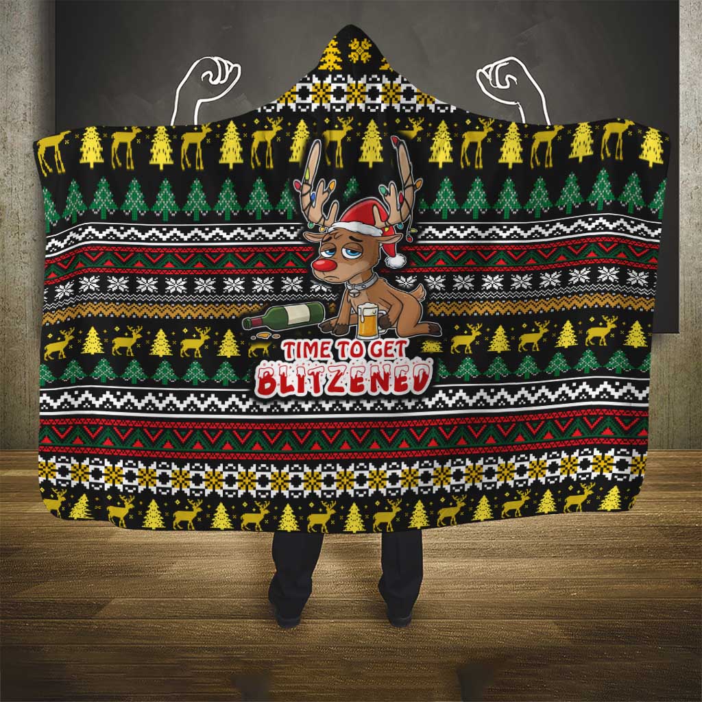 Time To Get Blitzened Christmas Hooded Blanket Xmas Holiday Patterns - Wonder Print Shop