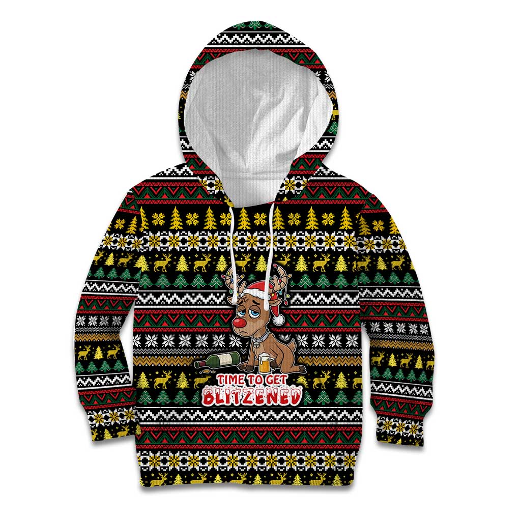 Time To Get Blitzened Christmas Kid Hoodie Xmas Holiday Patterns - Wonder Print Shop