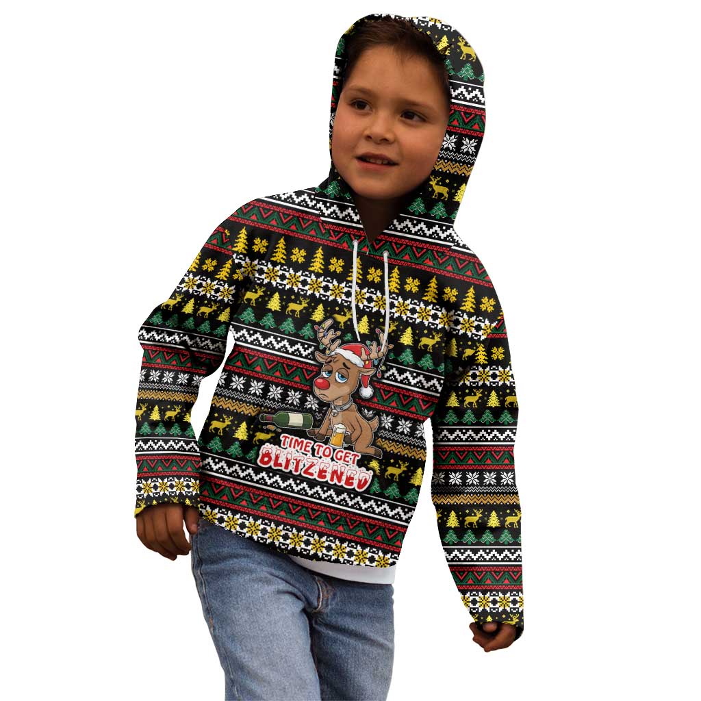 Time To Get Blitzened Christmas Kid Hoodie Xmas Holiday Patterns - Wonder Print Shop