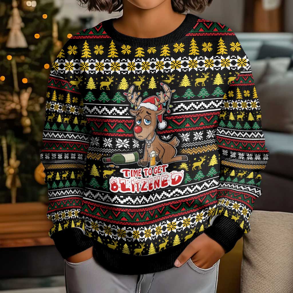 Time To Get Blitzened Christmas Kid Ugly Christmas Sweater Xmas Holiday Patterns - Wonder Print Shop