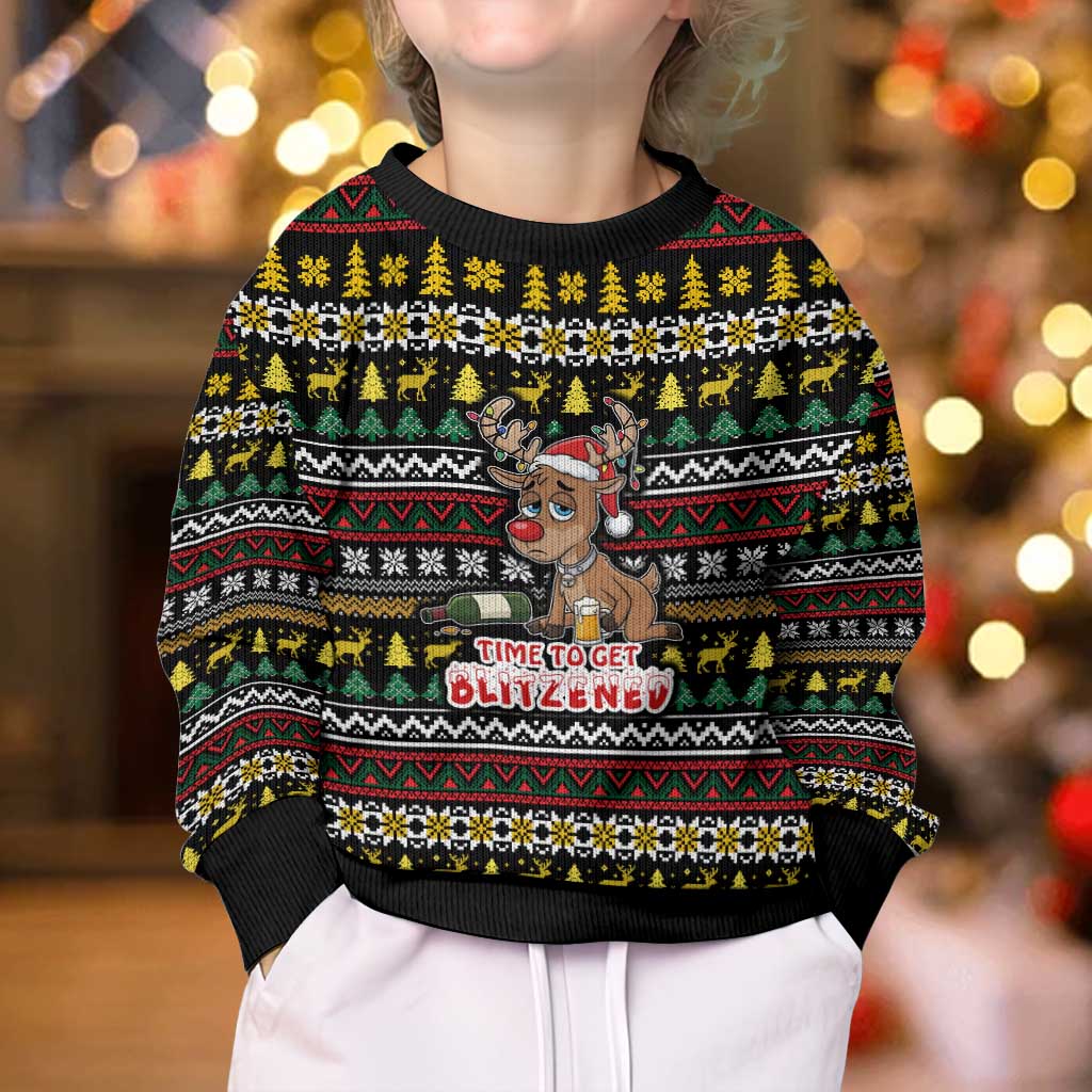 Time To Get Blitzened Christmas Kid Ugly Christmas Sweater Xmas Holiday Patterns - Wonder Print Shop