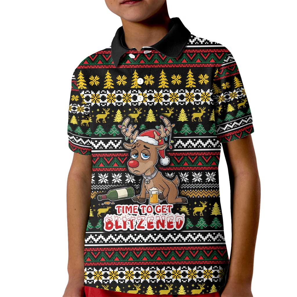 Time To Get Blitzened Christmas Kid Polo Shirt Xmas Holiday Patterns - Wonder Print Shop