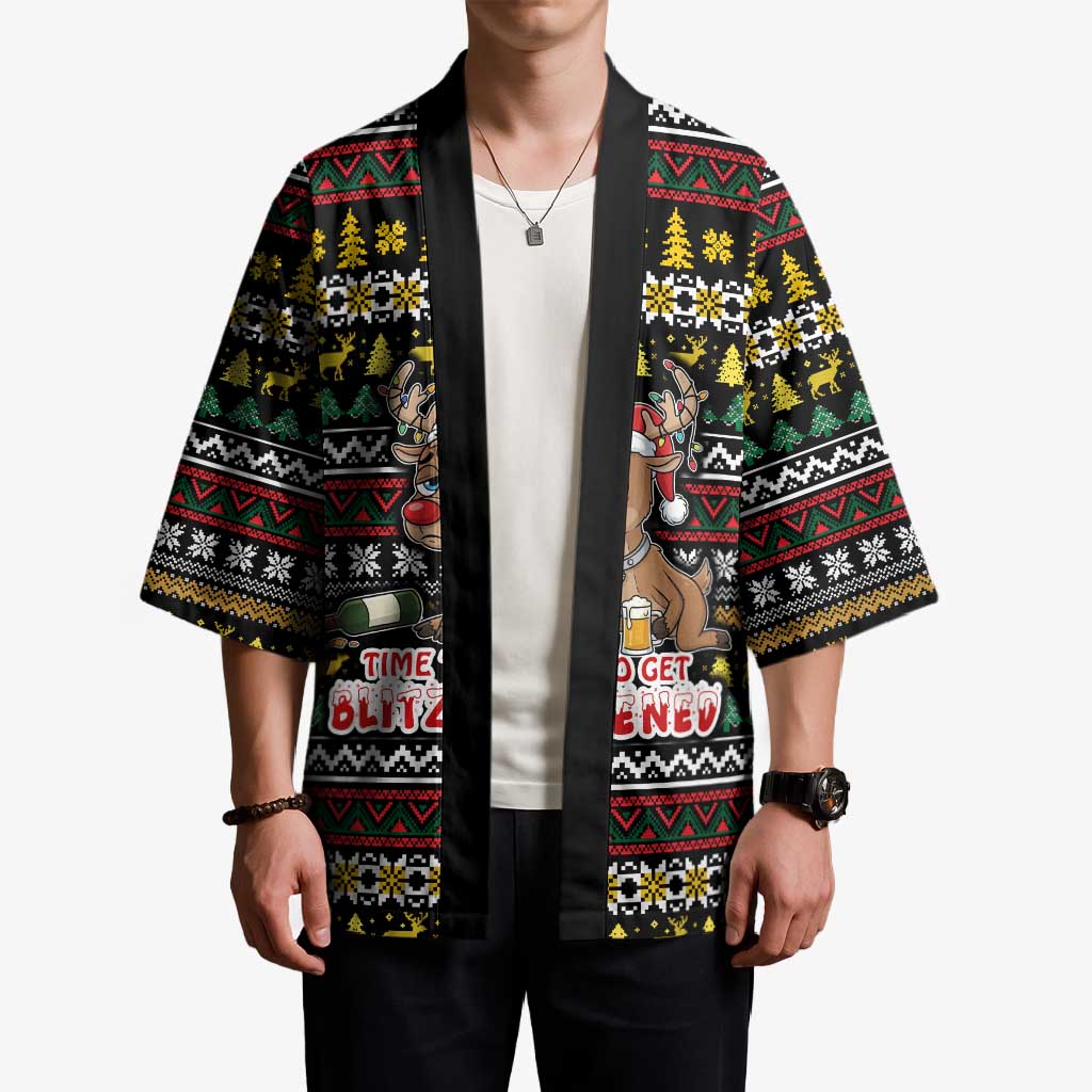 Time To Get Blitzened Christmas Kimono Xmas Holiday Patterns - Wonder Print Shop