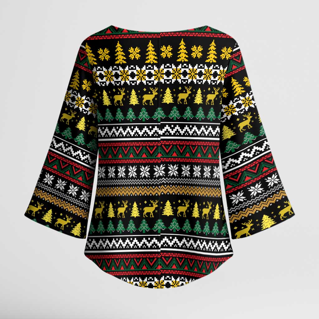 Time To Get Blitzened Christmas Kimono Sleeve Blouse Xmas Holiday Patterns - Wonder Print Shop