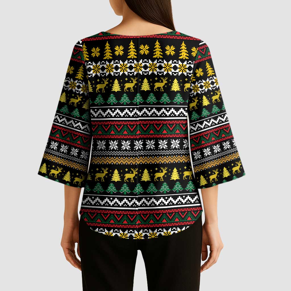 Time To Get Blitzened Christmas Kimono Sleeve Blouse Xmas Holiday Patterns - Wonder Print Shop