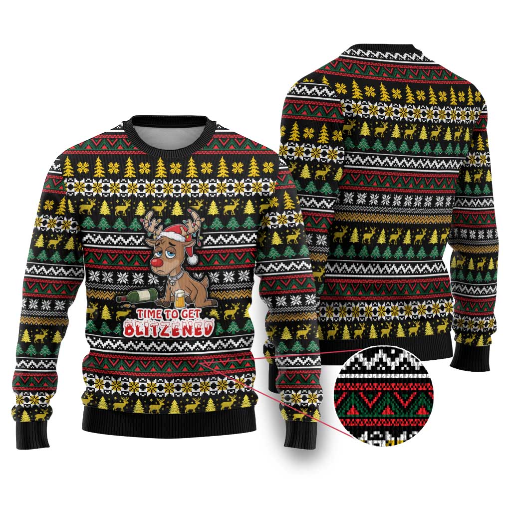 Time To Get Blitzened Christmas Ugly Christmas Sweater Xmas Holiday Patterns - Wonder Print Shop
