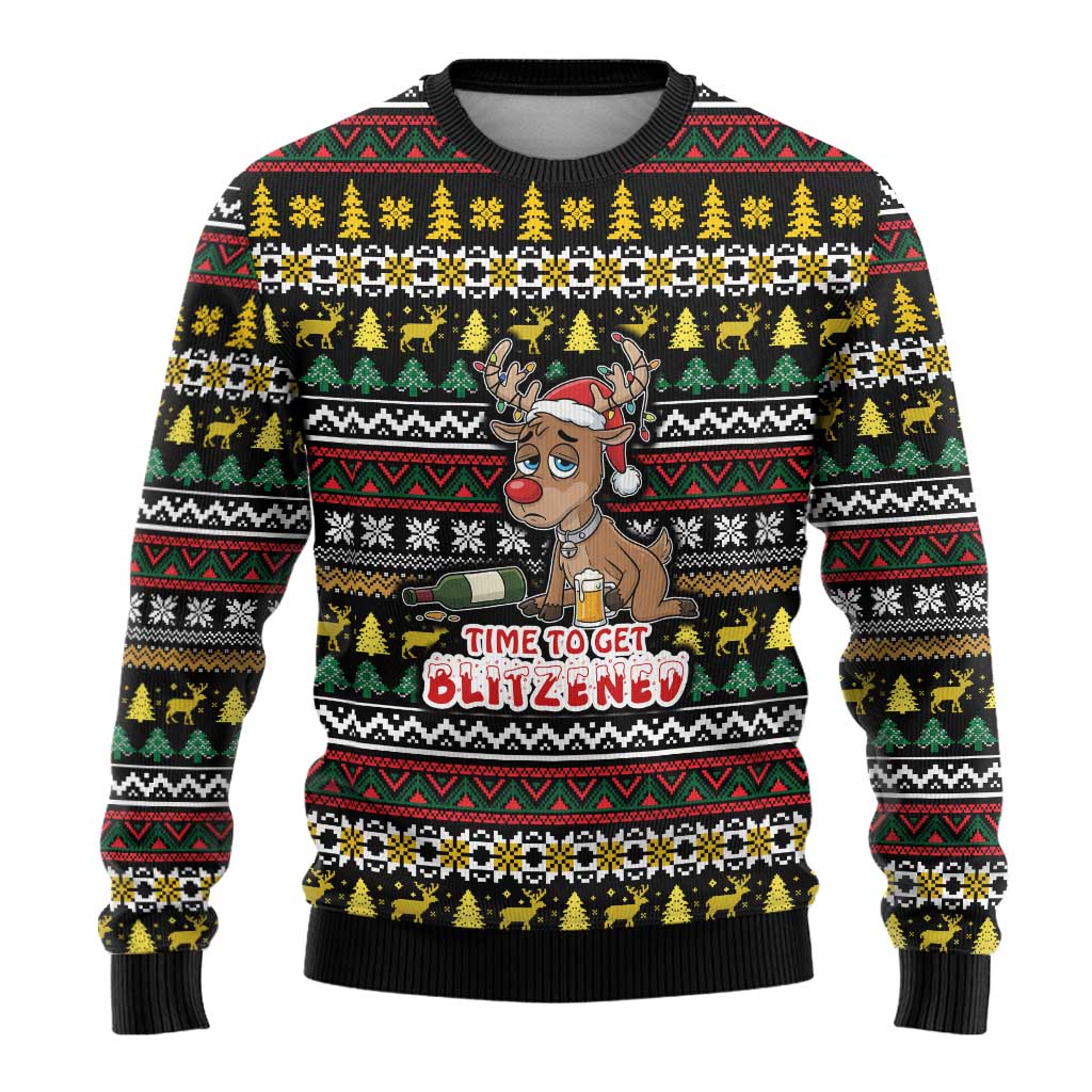 Time To Get Blitzened Christmas Ugly Christmas Sweater Xmas Holiday Patterns - Wonder Print Shop