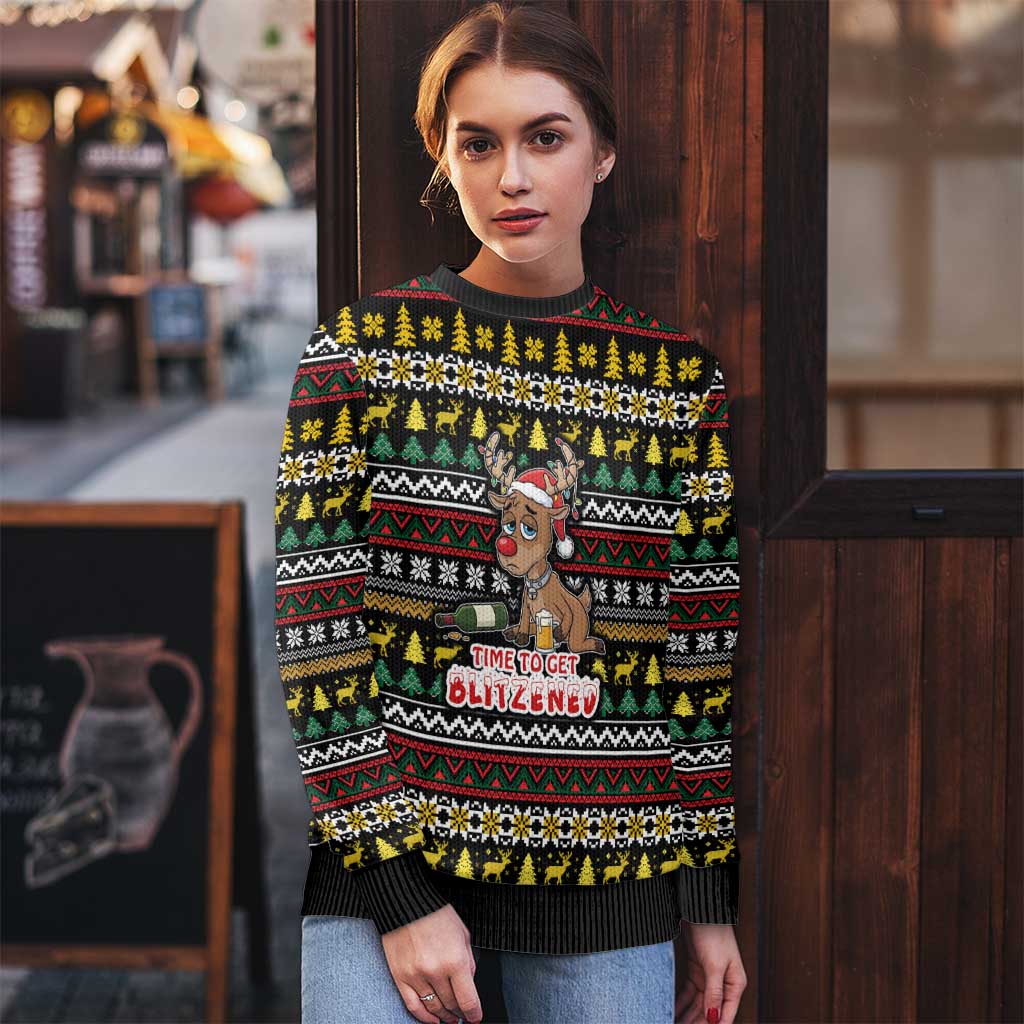 Time To Get Blitzened Christmas Ugly Christmas Sweater Xmas Holiday Patterns - Wonder Print Shop