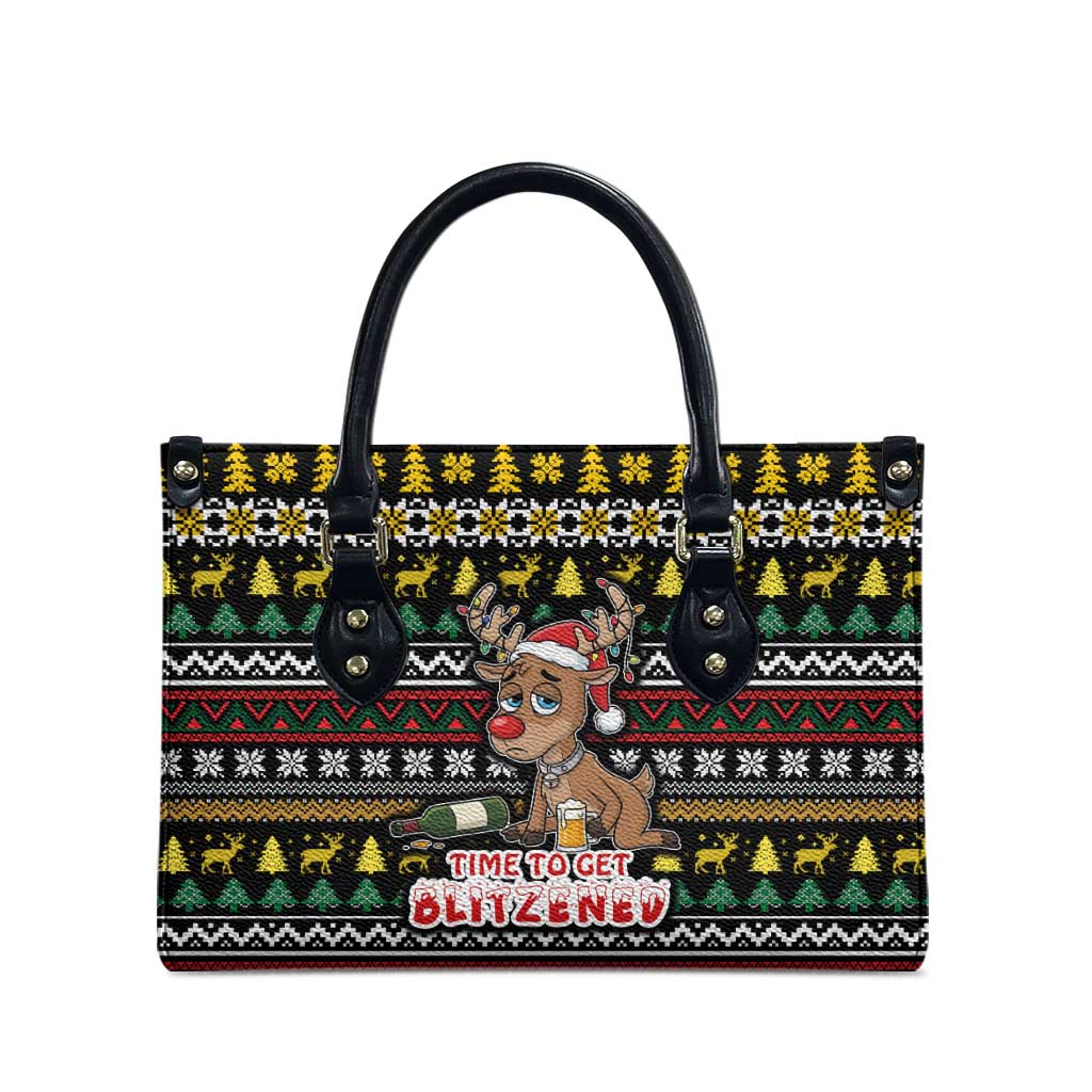 Time To Get Blitzened Christmas Leather Bag Xmas Holiday Patterns - Wonder Print Shop
