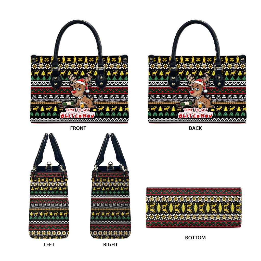 Time To Get Blitzened Christmas Leather Bag Xmas Holiday Patterns - Wonder Print Shop
