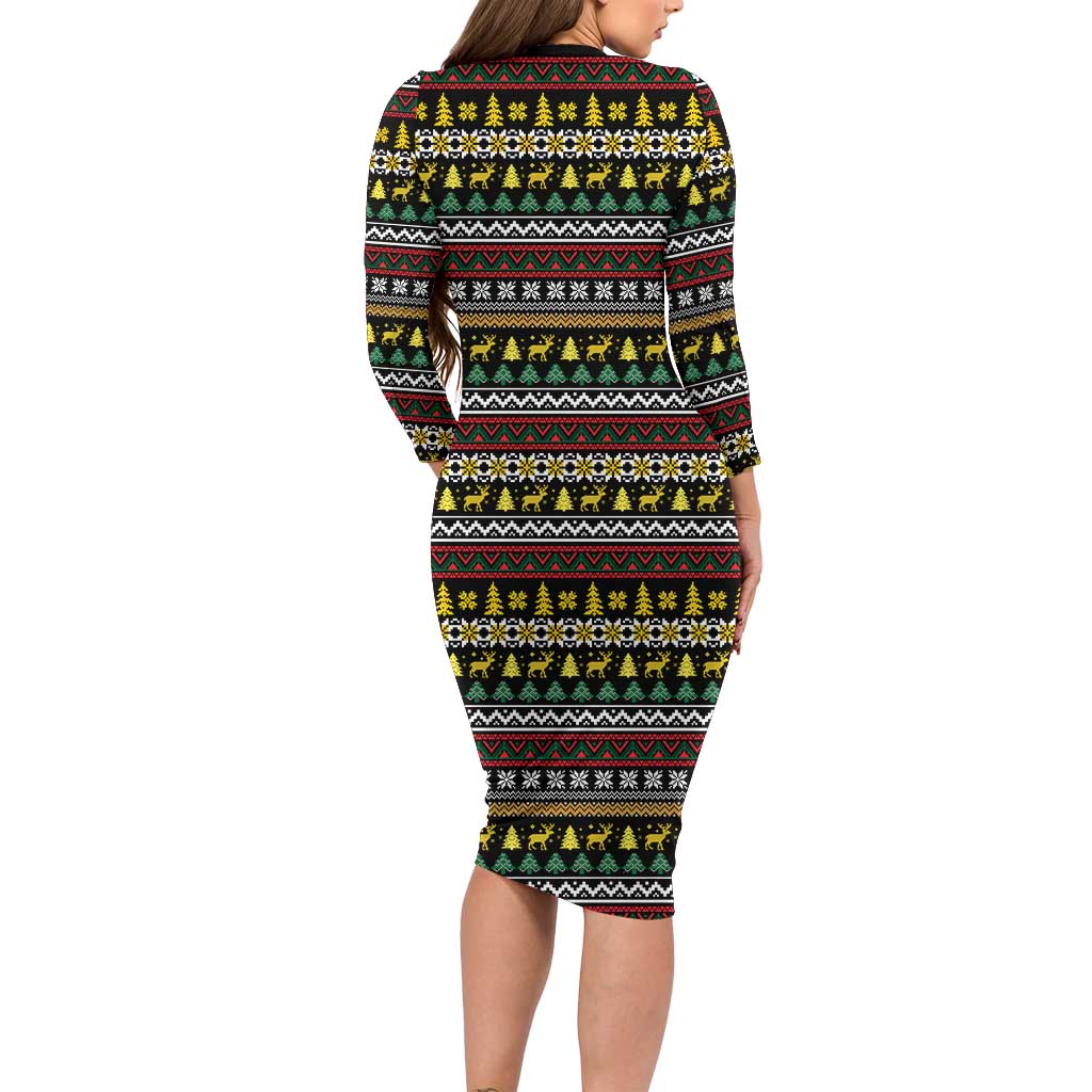 Time To Get Blitzened Christmas Long Sleeve Bodycon Dress Xmas Holiday Patterns - Wonder Print Shop