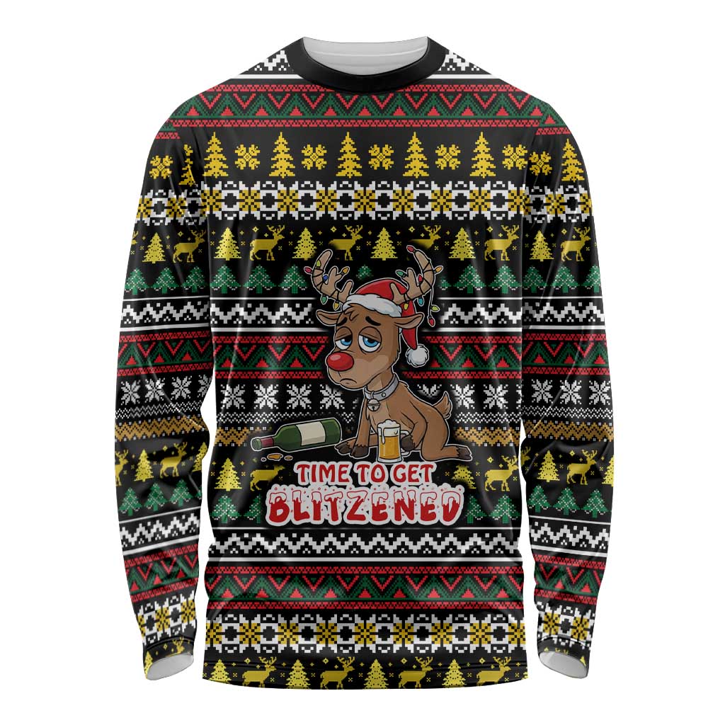 Time To Get Blitzened Christmas Long Sleeve Shirt Xmas Holiday Patterns - Wonder Print Shop