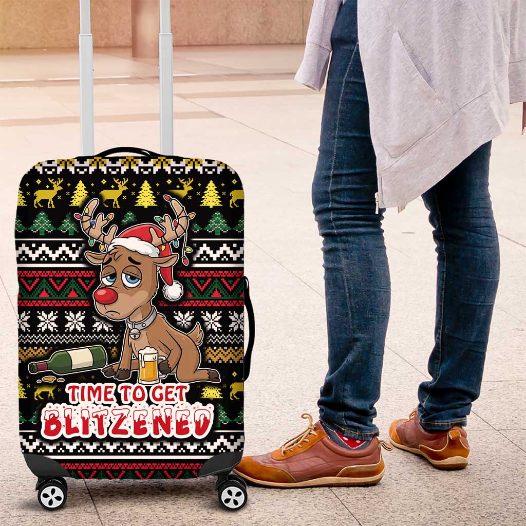 Time To Get Blitzened Christmas Luggage Cover Xmas Holiday Patterns - Wonder Print Shop