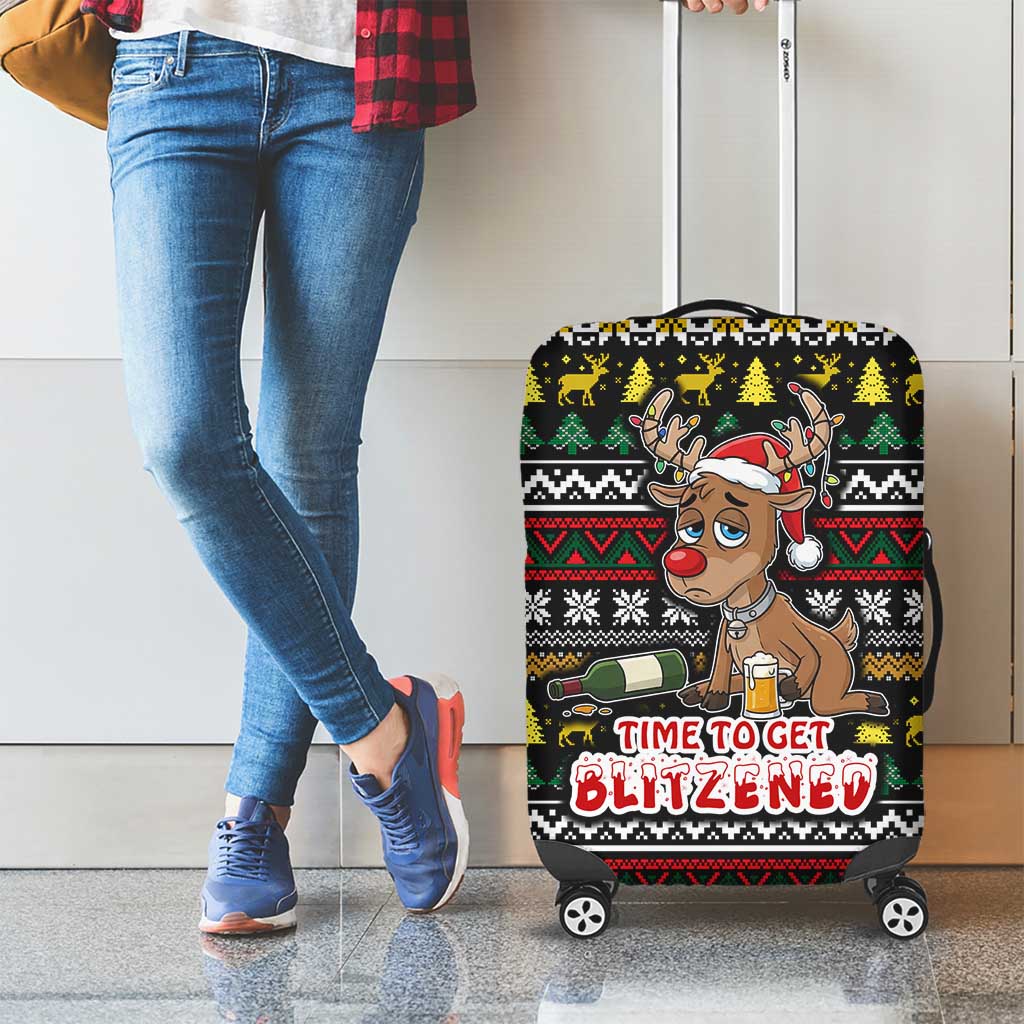 Time To Get Blitzened Christmas Luggage Cover Xmas Holiday Patterns - Wonder Print Shop