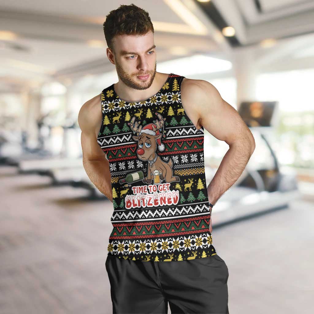Time To Get Blitzened Christmas Men Tank Top Xmas Holiday Patterns - Wonder Print Shop