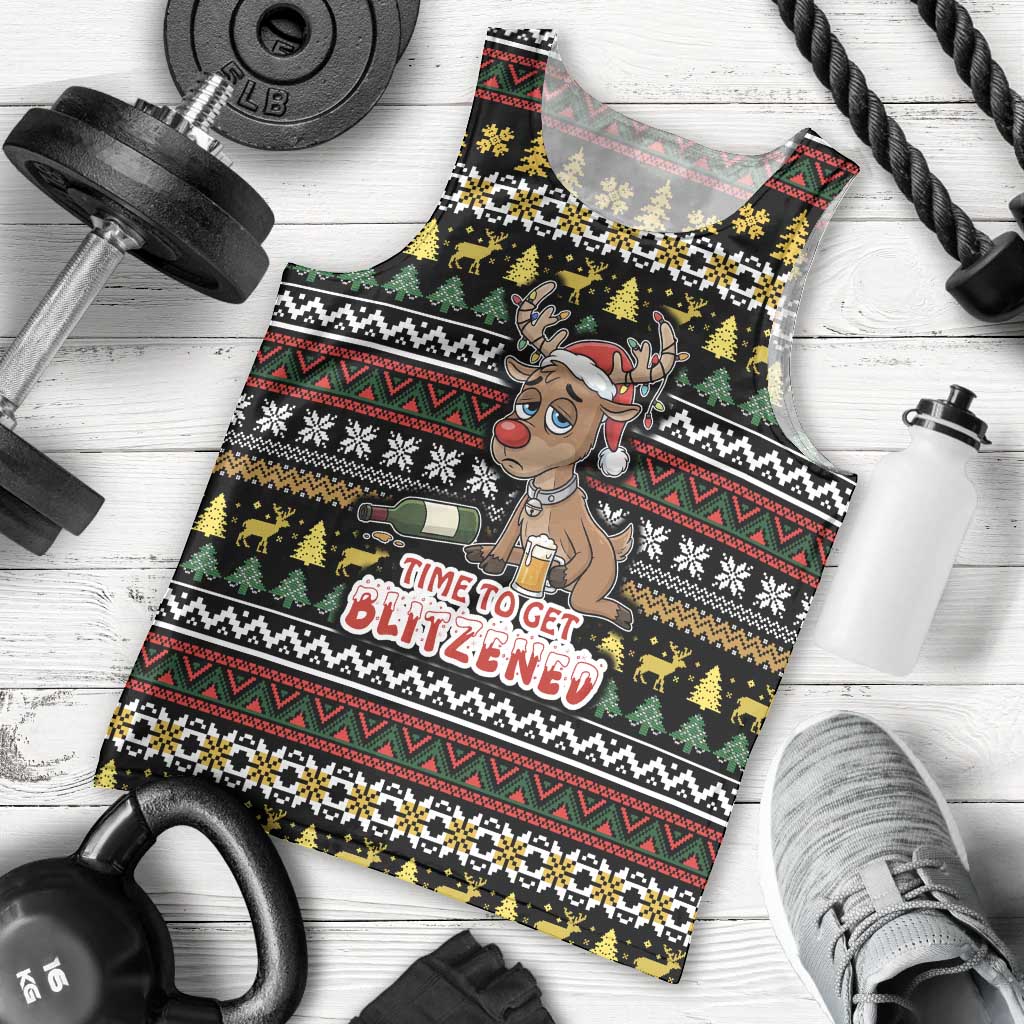 Time To Get Blitzened Christmas Men Tank Top Xmas Holiday Patterns - Wonder Print Shop