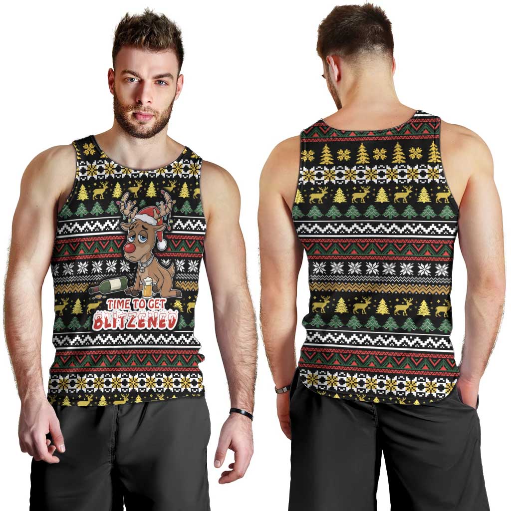 Time To Get Blitzened Christmas Men Tank Top Xmas Holiday Patterns - Wonder Print Shop