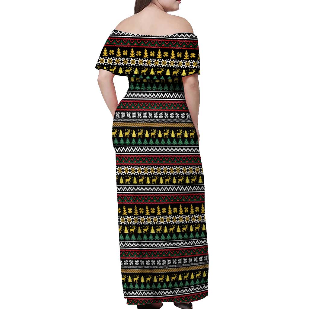 Time To Get Blitzened Christmas Off Shoulder Maxi Dress Xmas Holiday Patterns - Wonder Print Shop