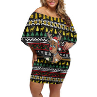 Time To Get Blitzened Christmas Off Shoulder Short Dress Xmas Holiday Patterns - Wonder Print Shop