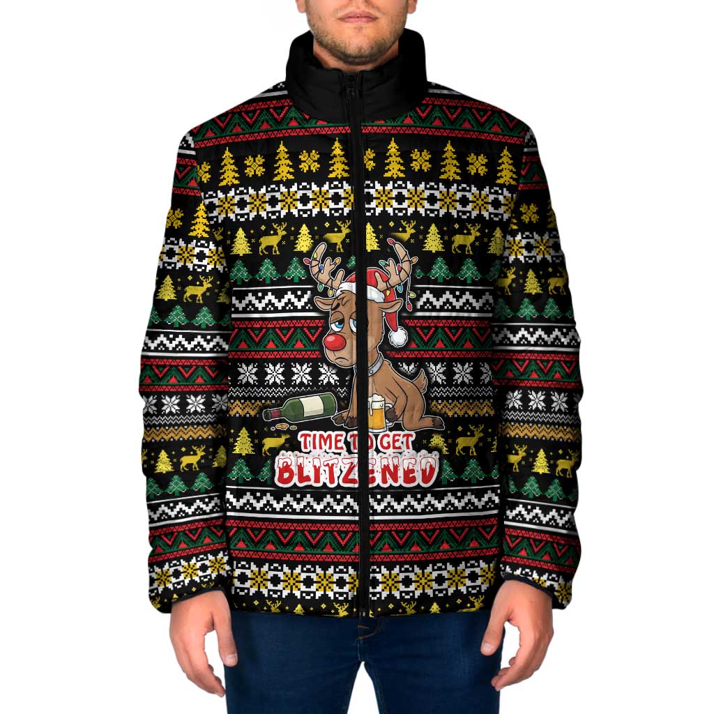 Time To Get Blitzened Christmas Padded Jacket Xmas Holiday Patterns - Wonder Print Shop