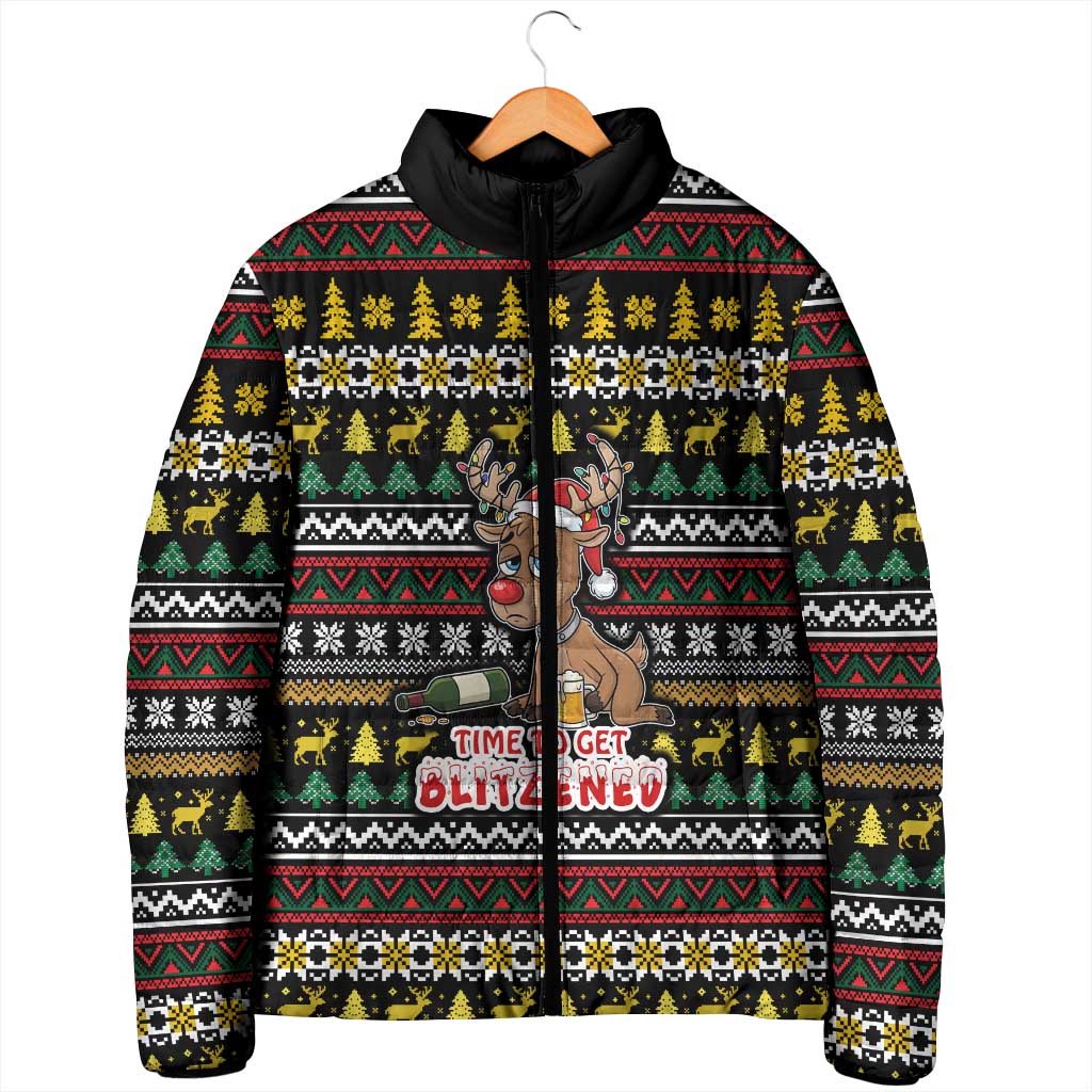 Time To Get Blitzened Christmas Padded Jacket Xmas Holiday Patterns - Wonder Print Shop