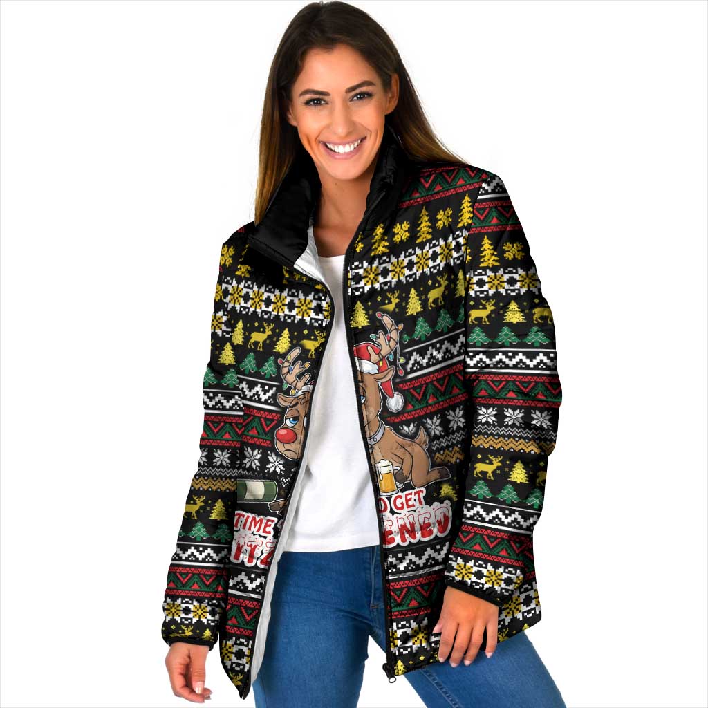 Time To Get Blitzened Christmas Padded Jacket Xmas Holiday Patterns - Wonder Print Shop