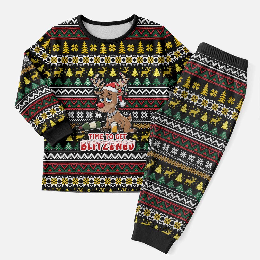 Time To Get Blitzened Christmas Pajama Set Xmas Holiday Patterns - Wonder Print Shop
