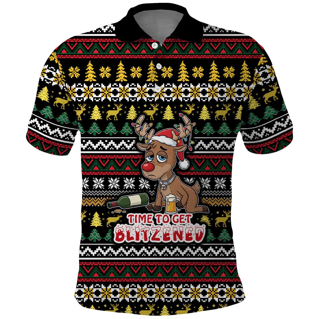 Time To Get Blitzened Christmas Polo Shirt Xmas Holiday Patterns - Wonder Print Shop