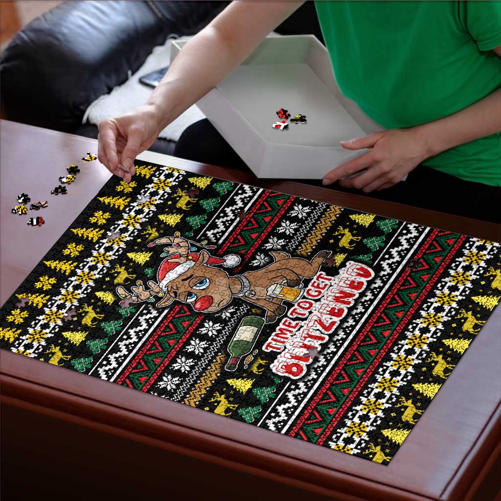 Time To Get Blitzened Christmas Puzzle Xmas Holiday Patterns - Wonder Print Shop
