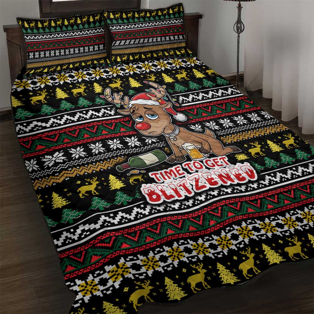 Time To Get Blitzened Christmas Quilt Bed Set Xmas Holiday Patterns - Wonder Print Shop