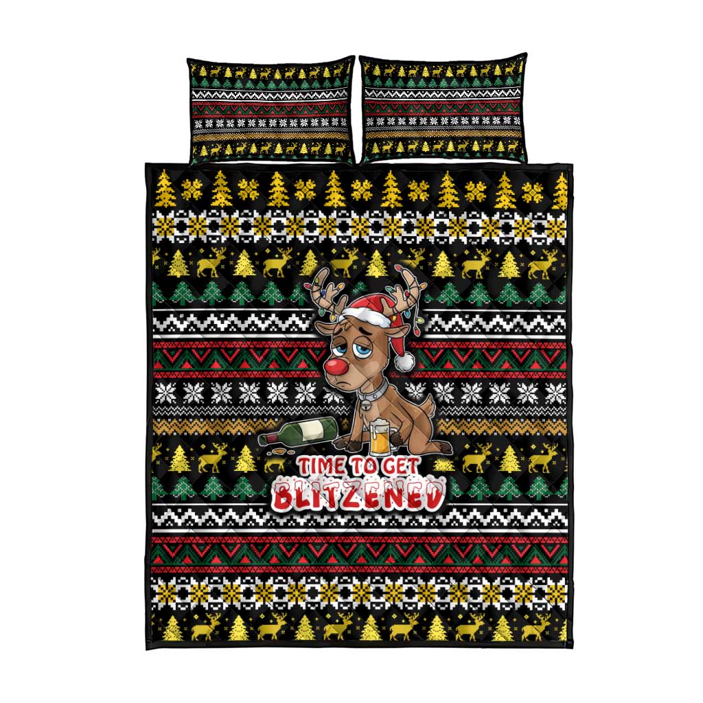 Time To Get Blitzened Christmas Quilt Bed Set Xmas Holiday Patterns - Wonder Print Shop