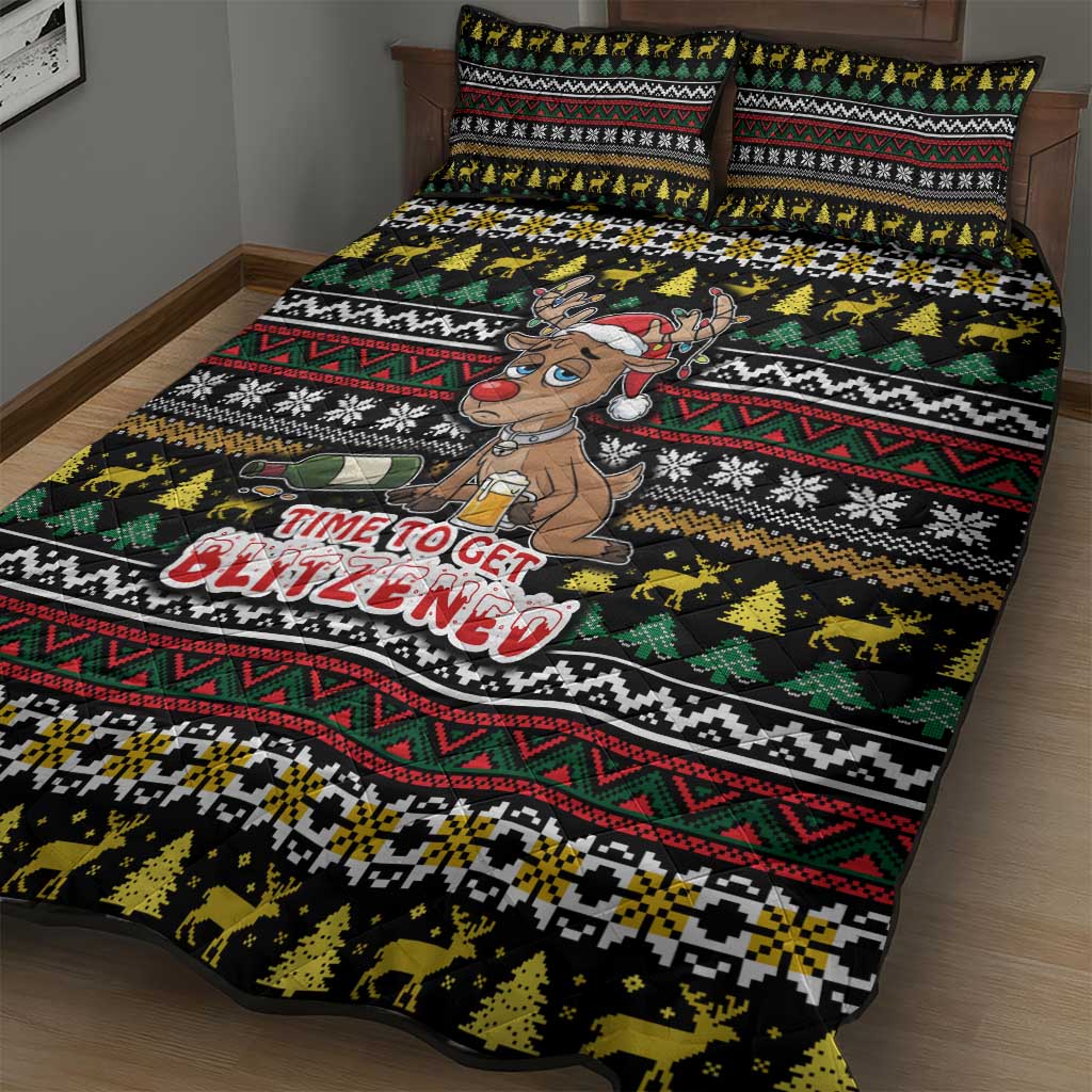 Time To Get Blitzened Christmas Quilt Bed Set Xmas Holiday Patterns - Wonder Print Shop