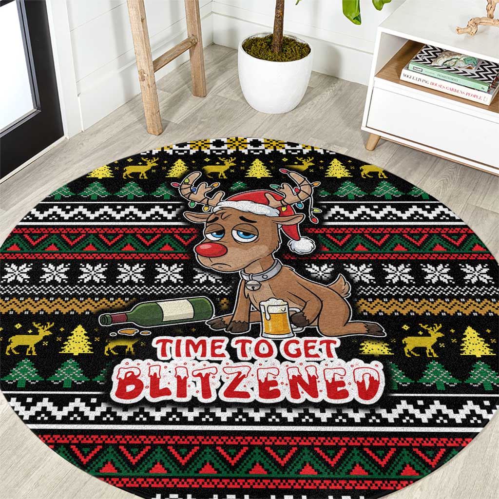 Time To Get Blitzened Christmas Round Carpet Xmas Holiday Patterns - Wonder Print Shop